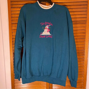 M&C Sportswear Blue Holiday Snowman Long Sleeve Pullover Sweater Sz XL